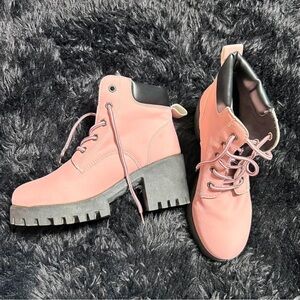PINK Victoria's Secret Blush Pink Lace-Up Chunky Heel Boots